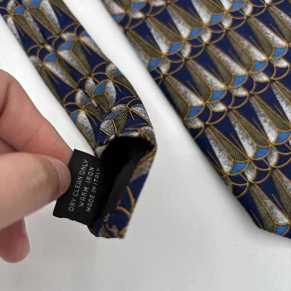 ERMENEGILDO ZEGNA 100% Silk Neck Tie LUXURY Tie‎ Blue Yellow Peacock Feather